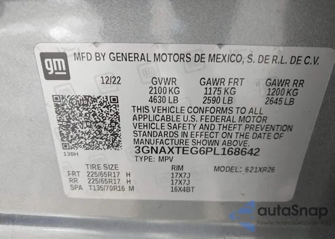 2023 Chevrolet Equinox Awd 2Fl z USA, uszkodzony, nr VIN 3GNAXTEG6PL168642